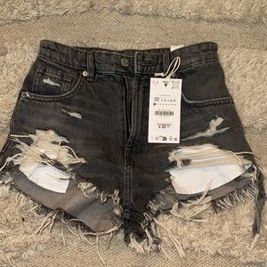 Zara Black Distressed Jean Shorts
